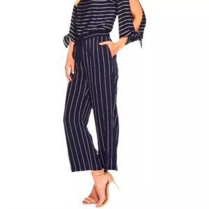 Lauren Ralph Lauren Womens Navy & White Striped Jumpsuit Split Tied Sleeves Sz 6